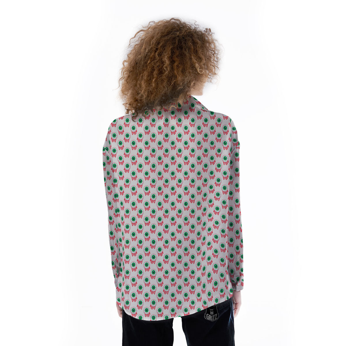 Eyeball Bloody Print Pattern Women's Long Sleeve Shirts-grizzshop