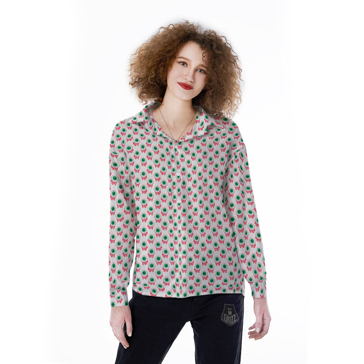 Eyeball Bloody Print Pattern Women's Long Sleeve Shirts-grizzshop