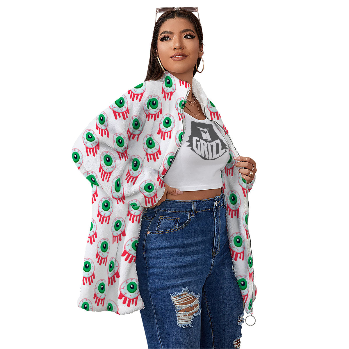 Eyeball Bloody Print Pattern Women's Sherpa Jacket-grizzshop