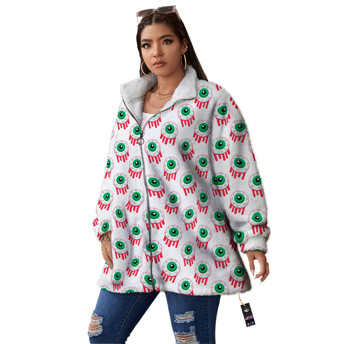 Eyeball Bloody Print Pattern Women's Sherpa Jacket-grizzshop