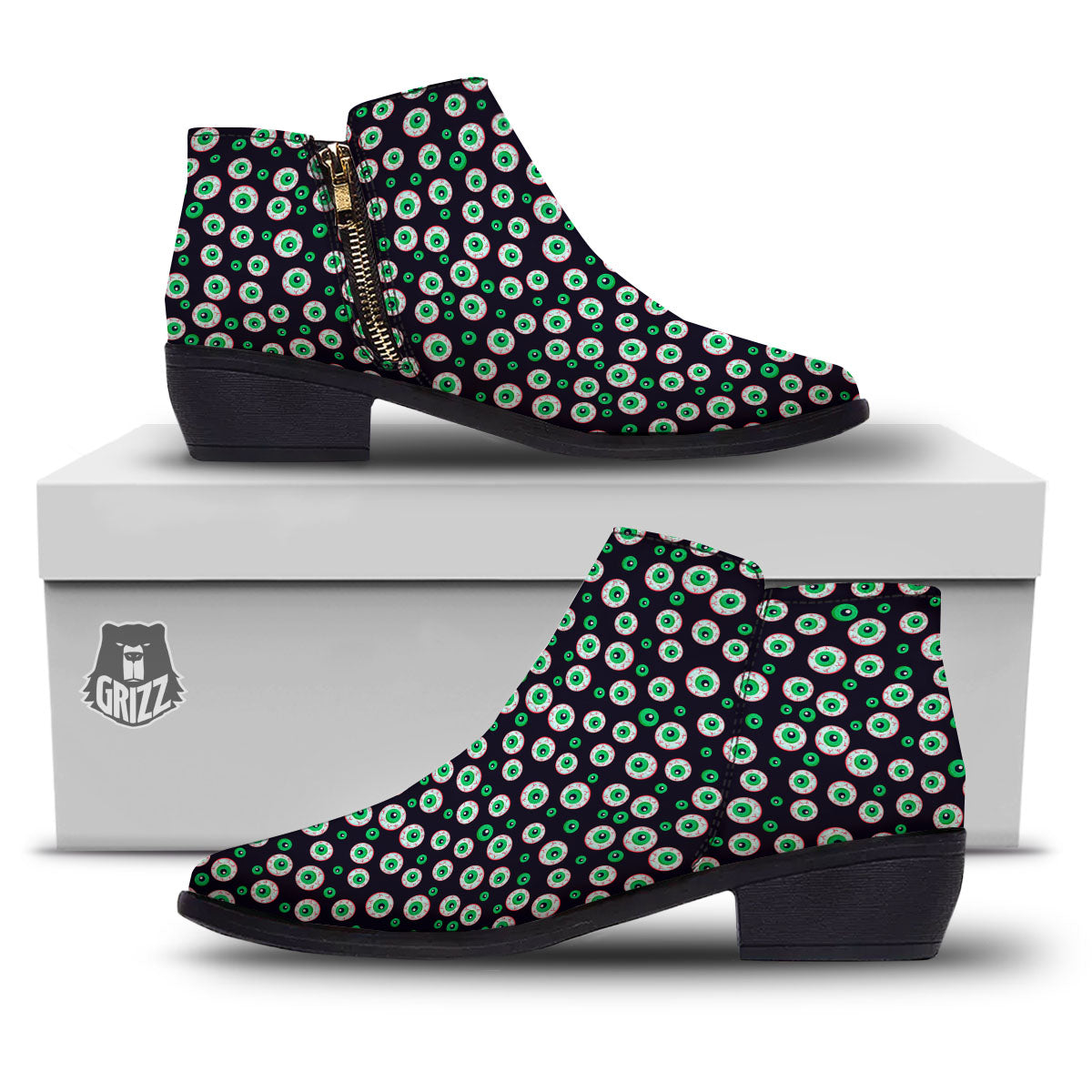 Eyeball Creepy Print Pattern Ankle Boots-grizzshop