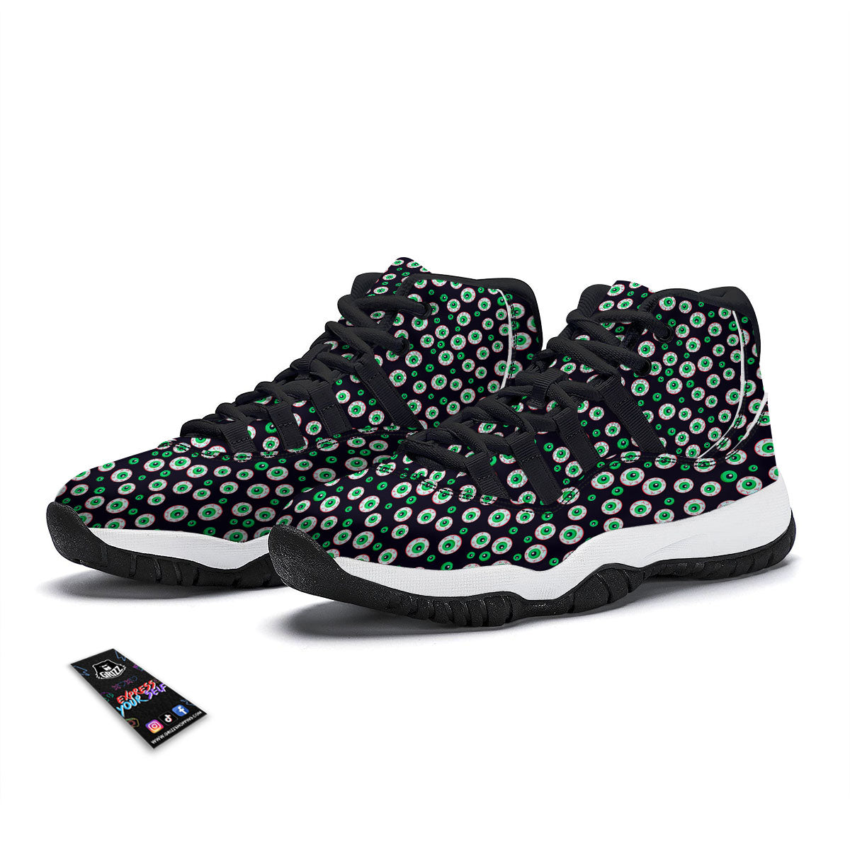 Eyeball Creepy Print Pattern Black Bball Shoes-grizzshop
