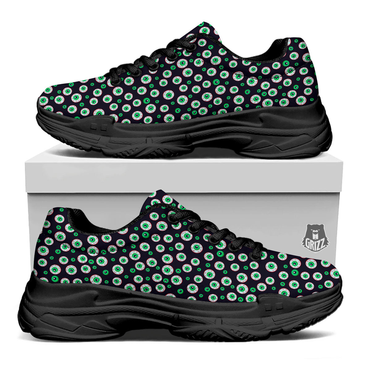 Eyeball Creepy Print Pattern Black Chunky Shoes-grizzshop