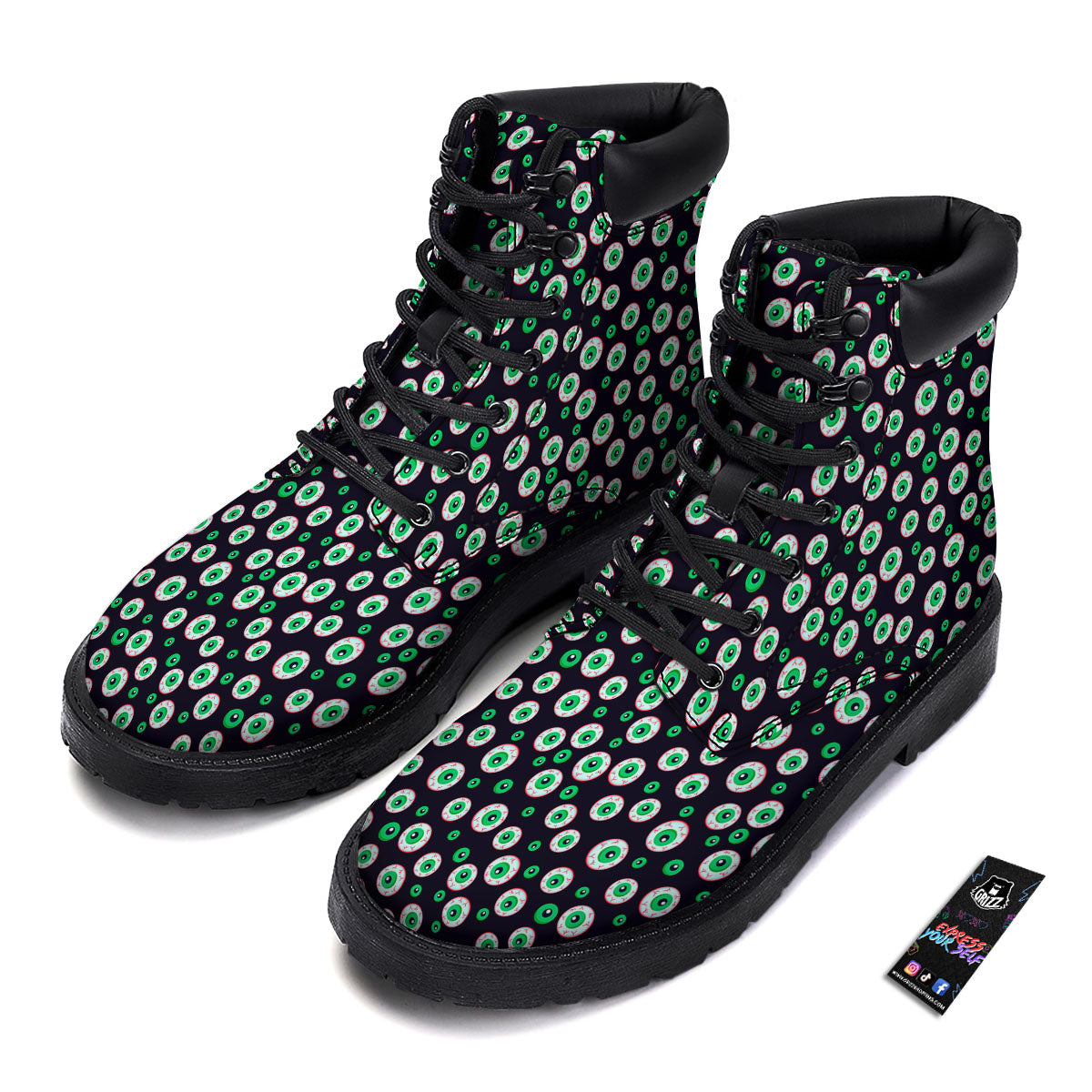 Eyeball Creepy Print Pattern Boots-grizzshop