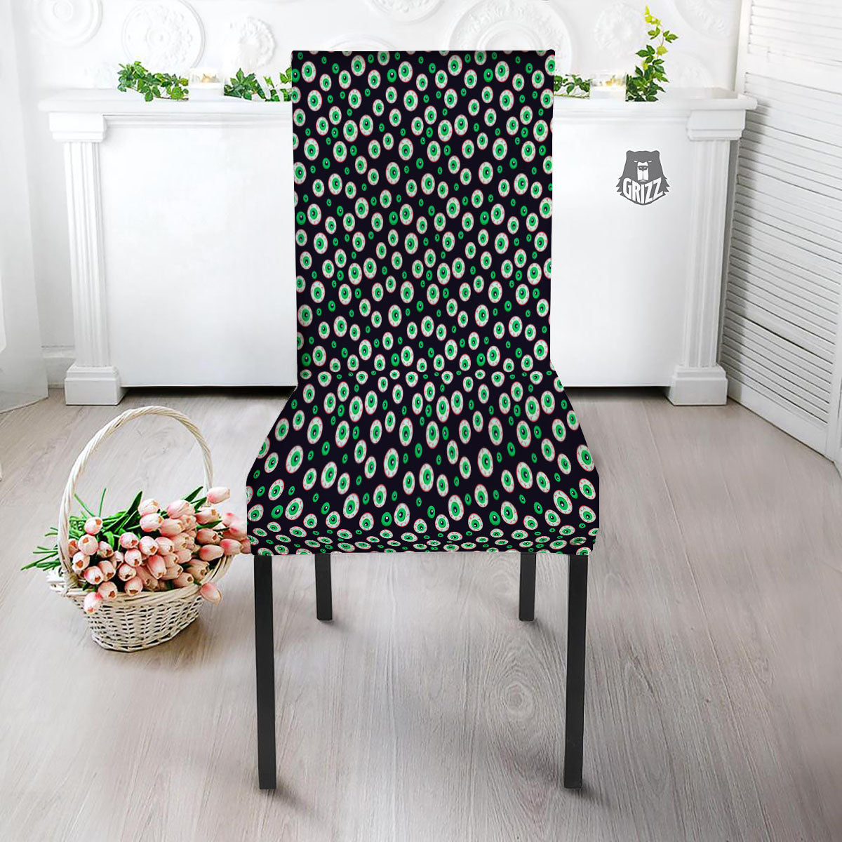 Eyeball Creepy Print Pattern Dining Chair Slipcover-grizzshop