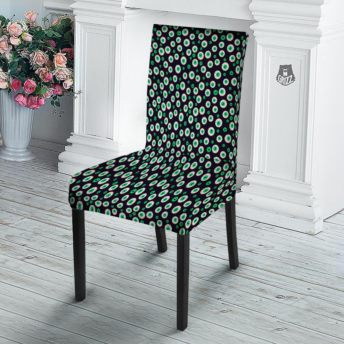 Eyeball Creepy Print Pattern Dining Chair Slipcover-grizzshop