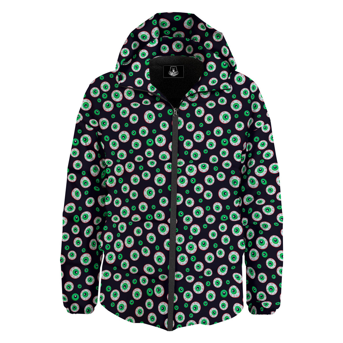 Eyeball Creepy Print Pattern Down Jacket-grizzshop