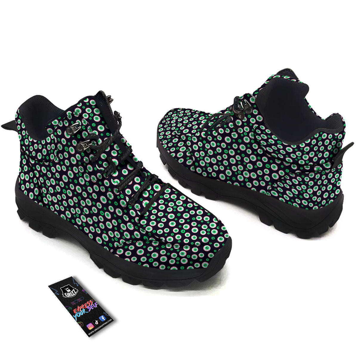 Eyeball Creepy Print Pattern Hiking Shoes-grizzshop