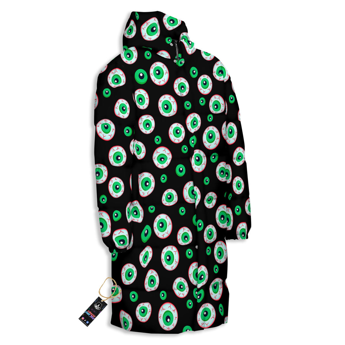 Eyeball Creepy Print Pattern Long Down Jacket-grizzshop