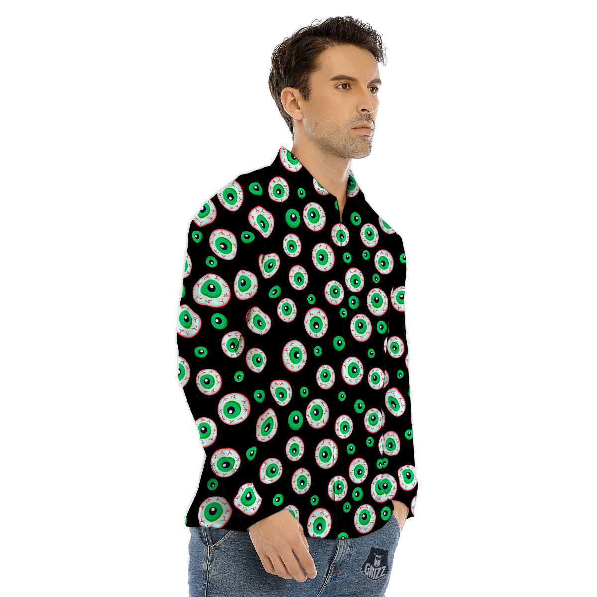 Eyeball Creepy Print Pattern Men's Dress Shirts-grizzshop