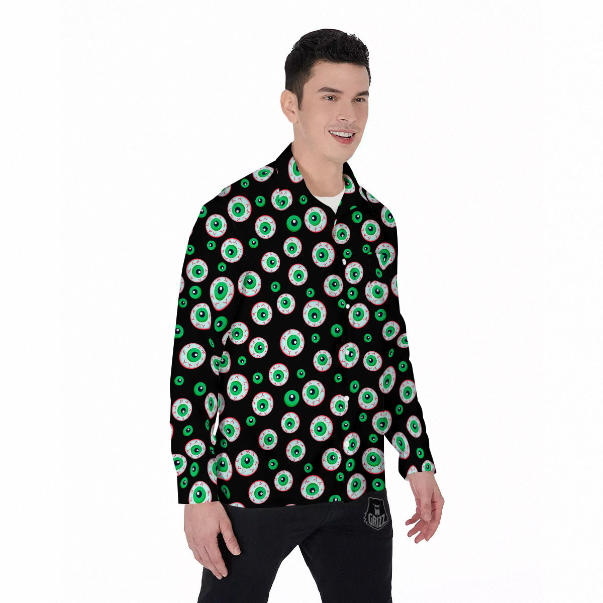 Eyeball Creepy Print Pattern Men's Long Sleeve Shirts-grizzshop