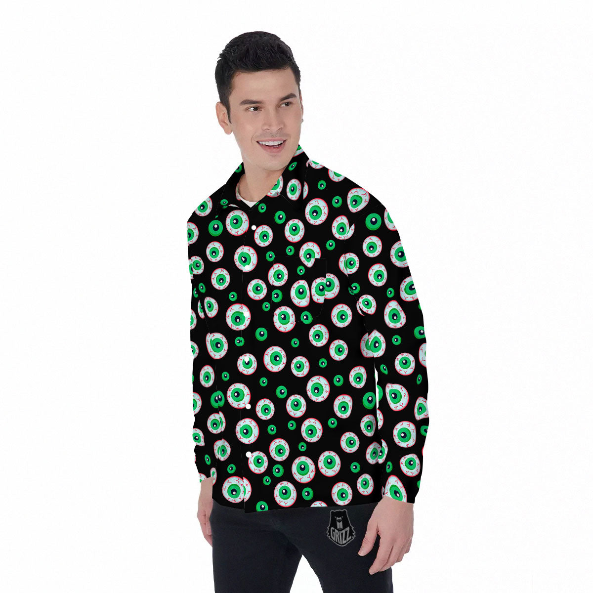 Eyeball Creepy Print Pattern Men's Long Sleeve Shirts-grizzshop