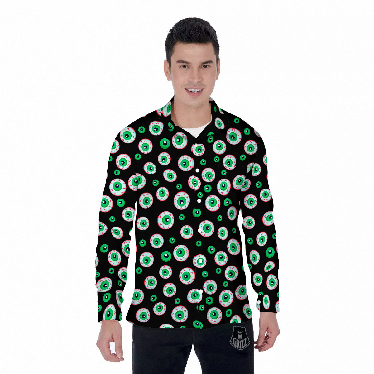 Eyeball Creepy Print Pattern Men's Long Sleeve Shirts-grizzshop