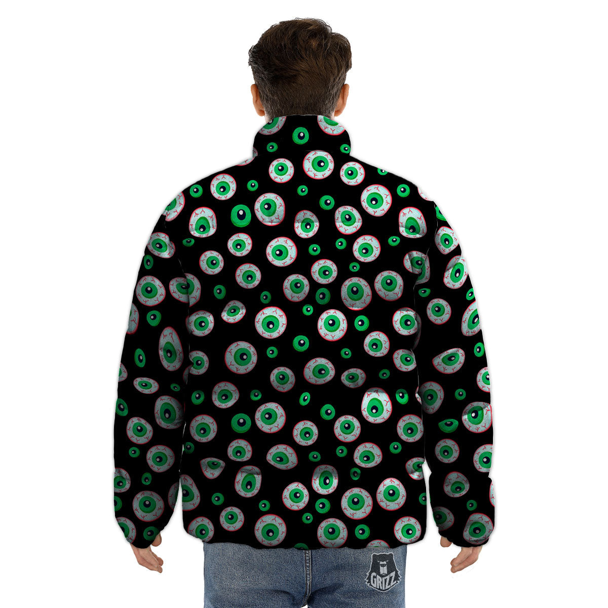 Eyeball Creepy Print Pattern Puffer Jacket-grizzshop