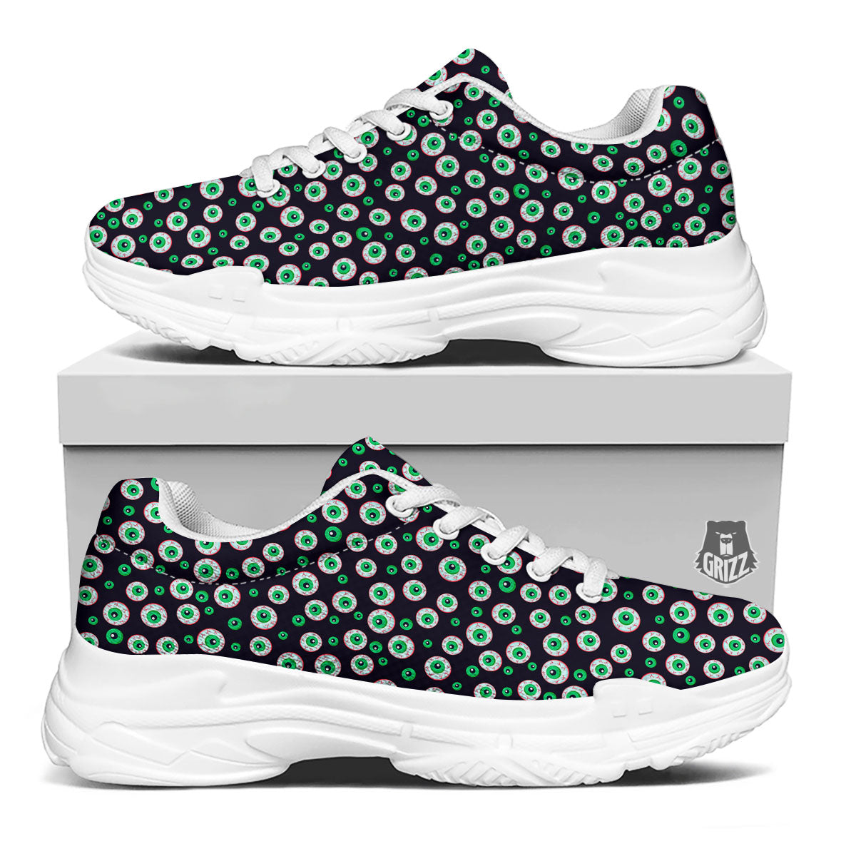 Eyeball Creepy Print Pattern White Chunky Shoes-grizzshop