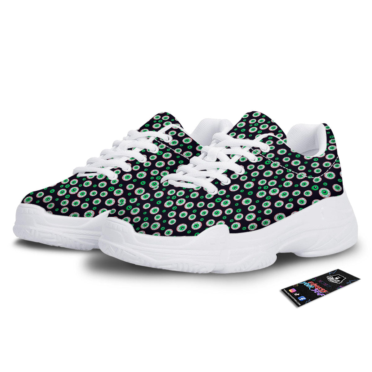 Eyeball Creepy Print Pattern White Chunky Shoes-grizzshop
