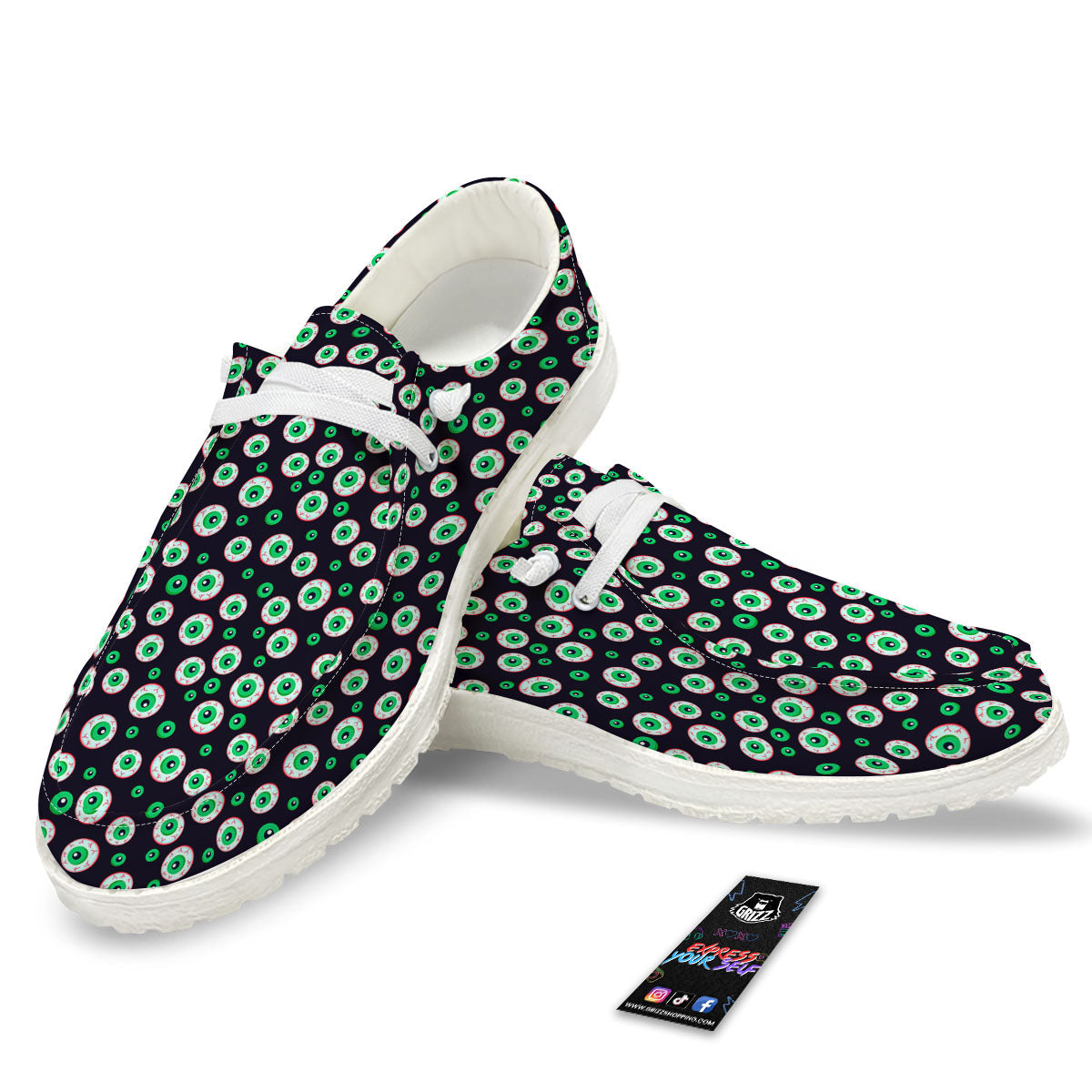 Eyeball Creepy Print Pattern White Loafers-grizzshop