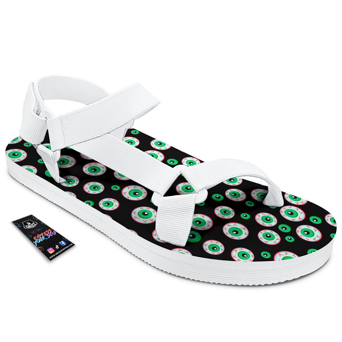 Eyeball Creepy Print Pattern White Open Toe Sandals-grizzshop