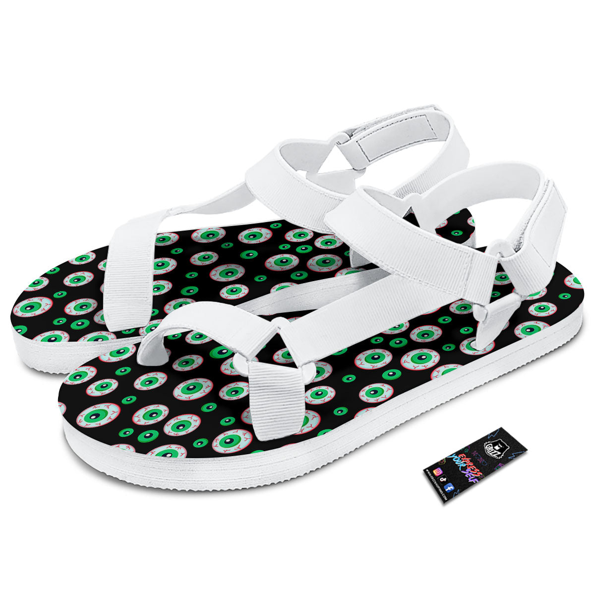 Eyeball Creepy Print Pattern White Open Toe Sandals-grizzshop