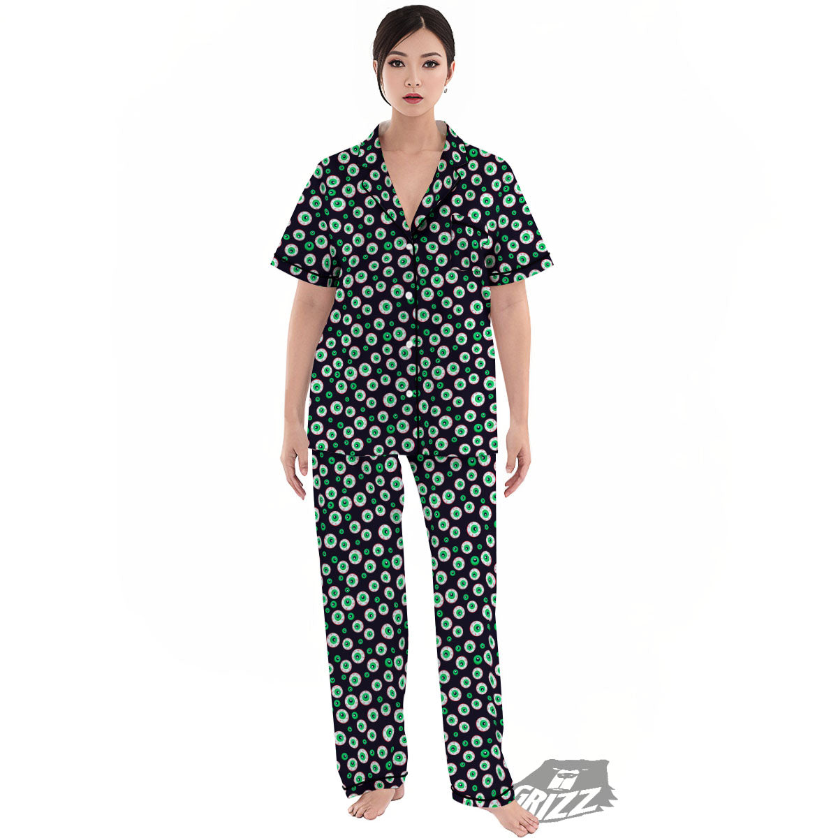 Eyeball Creepy Print Pattern Women's Pajamas Set-grizzshop