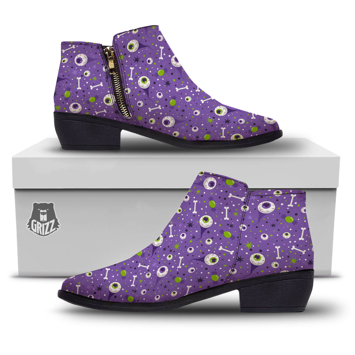 Eyeball Halloween Print Pattern Ankle Boots-grizzshop
