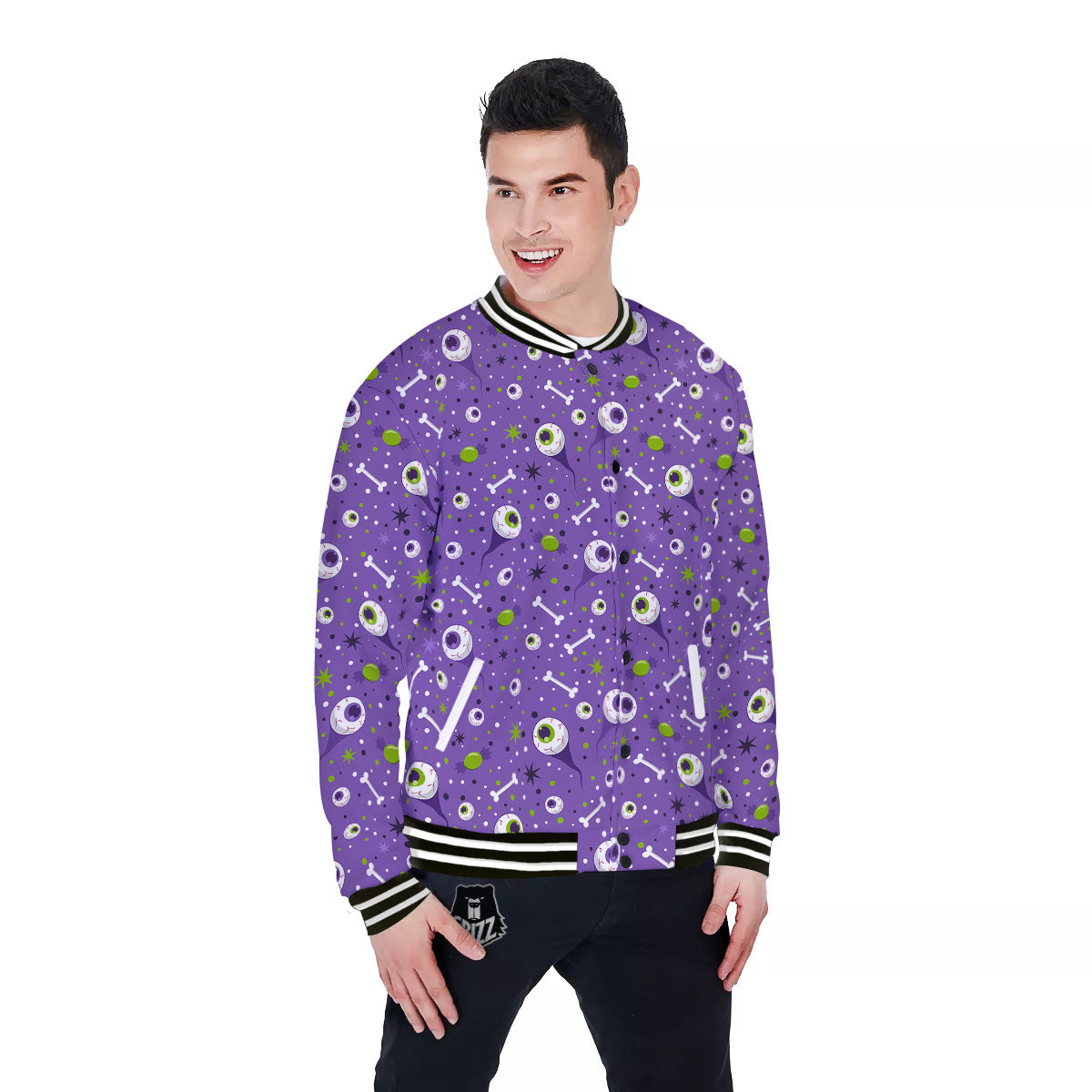 Eyeball Halloween Print Pattern Baseball Jacket-grizzshop