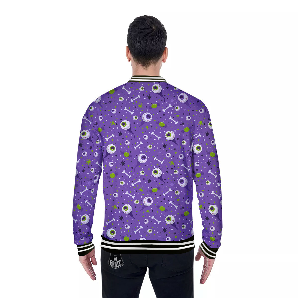 Eyeball Halloween Print Pattern Baseball Jacket-grizzshop