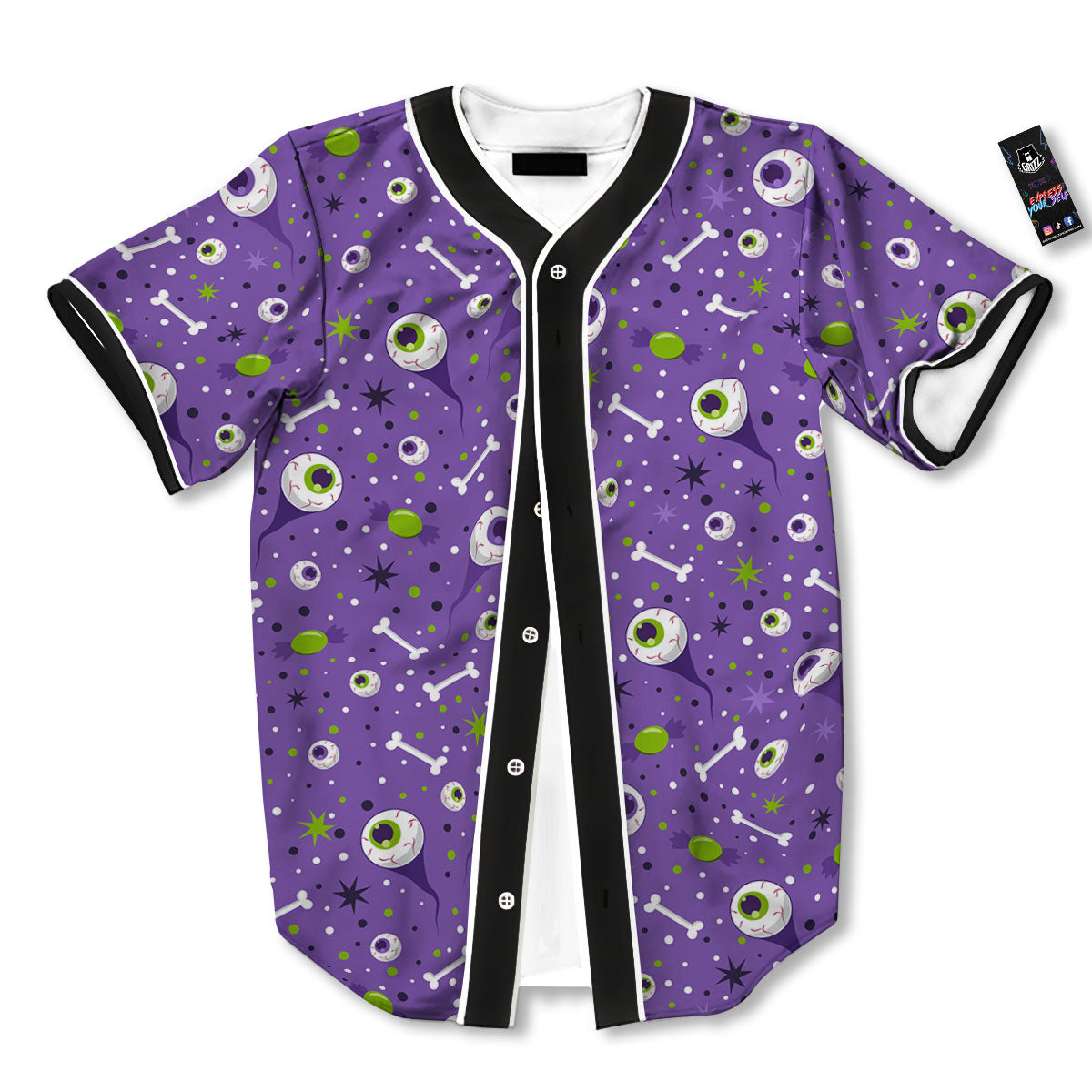 Eyeball Halloween Print Pattern Baseball Jersey-grizzshop