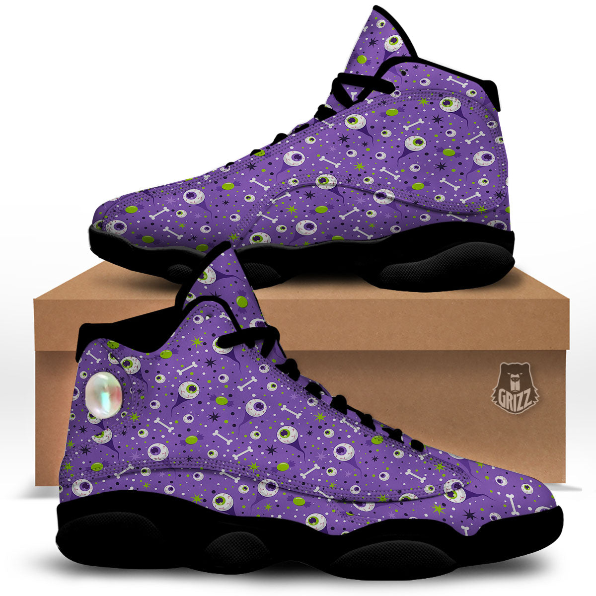 Eyeball Halloween Print Pattern Black Basketball Shoes-grizzshop