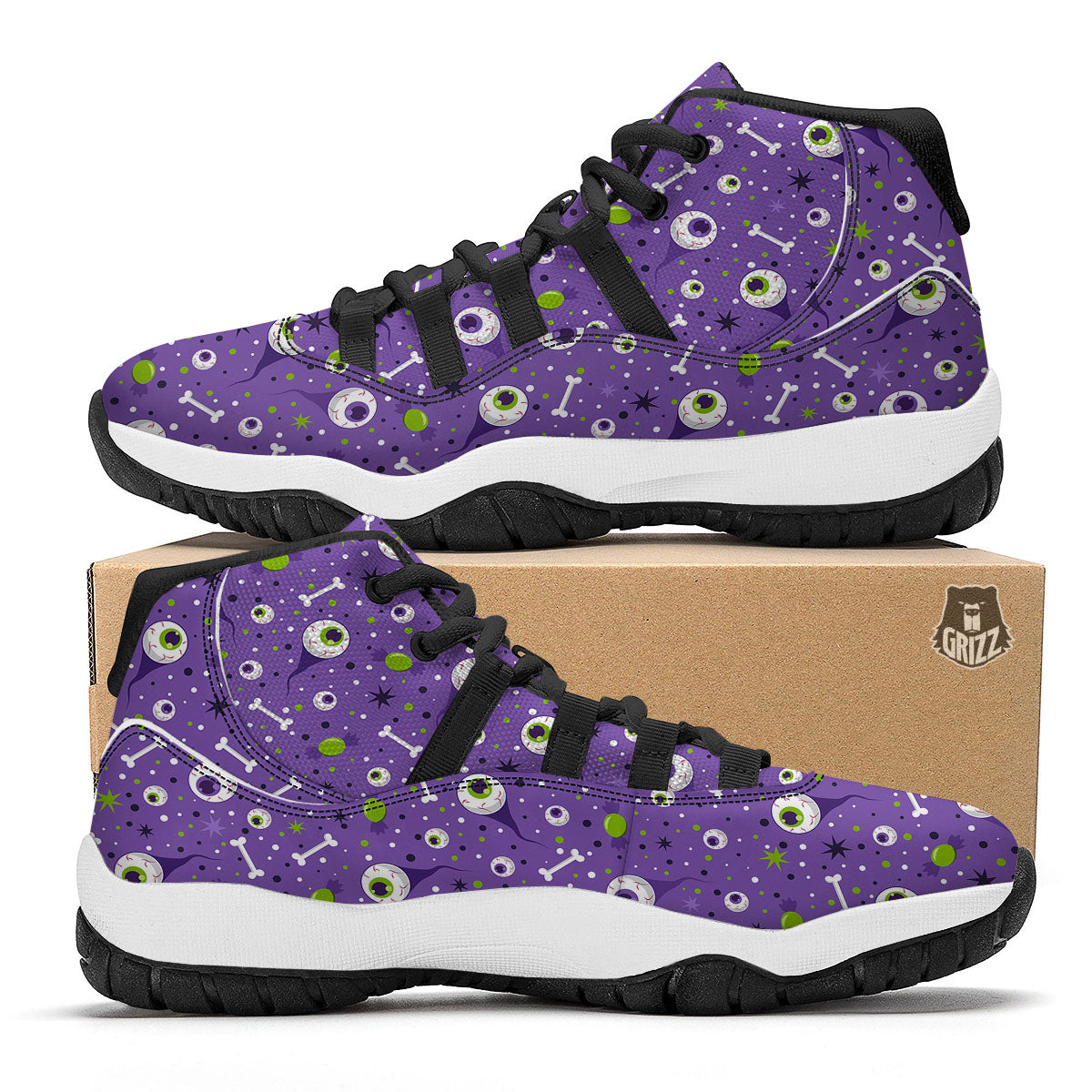 Eyeball Halloween Print Pattern Black Bball Shoes-grizzshop