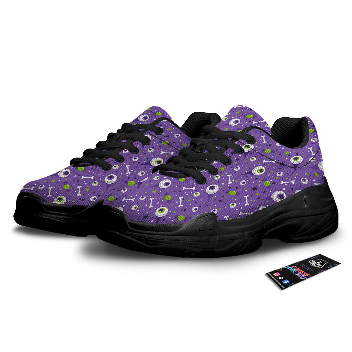 Eyeball Halloween Print Pattern Black Chunky Shoes-grizzshop
