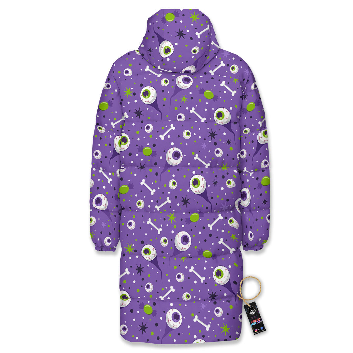 Eyeball Halloween Print Pattern Long Down Jacket-grizzshop