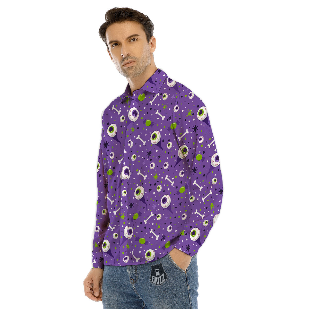 Eyeball Halloween Print Pattern Men's Dress Shirts-grizzshop
