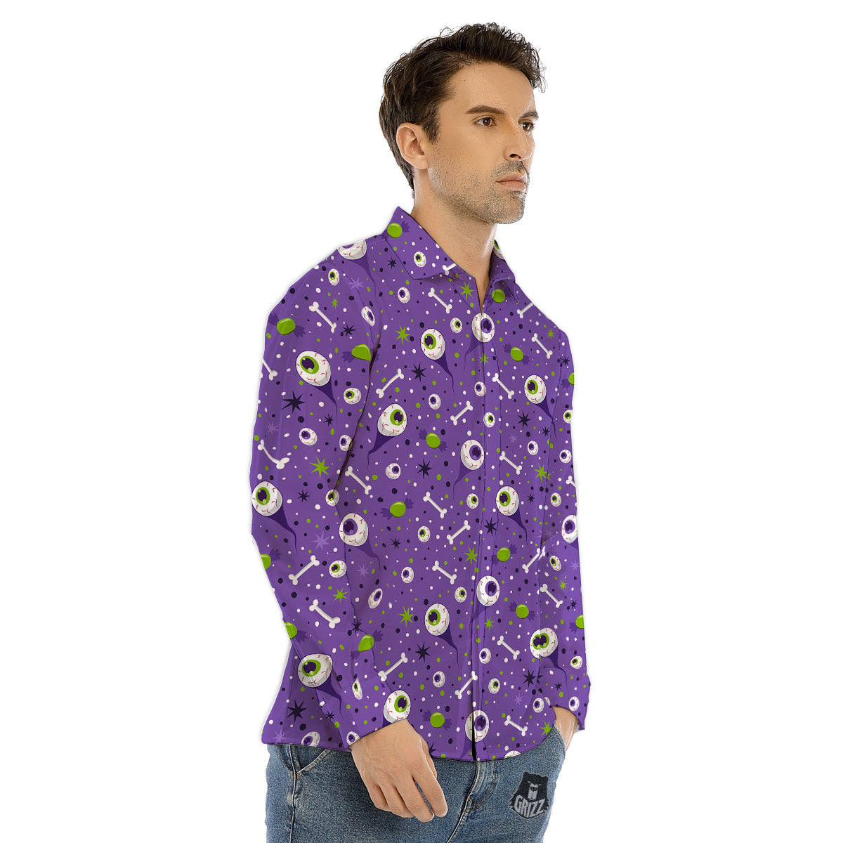 Eyeball Halloween Print Pattern Men's Dress Shirts-grizzshop