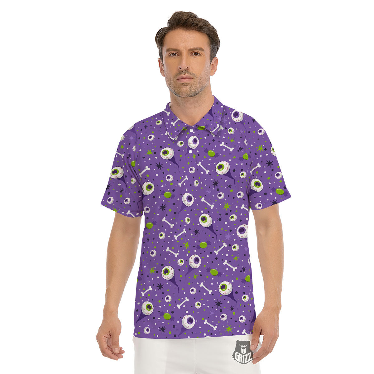 Eyeball Halloween Print Pattern Men's Golf Shirts-grizzshop