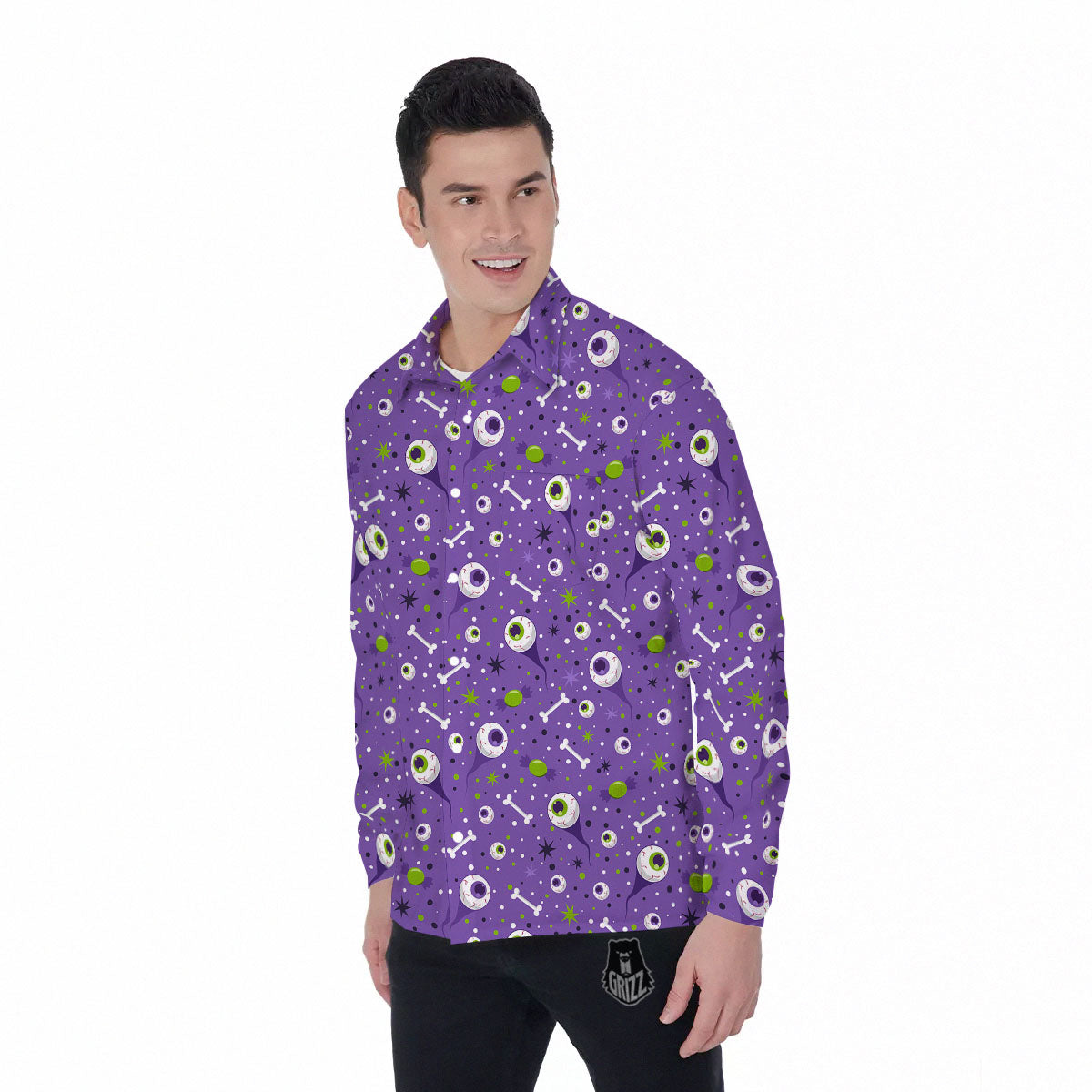 Eyeball Halloween Print Pattern Men's Long Sleeve Shirts-grizzshop