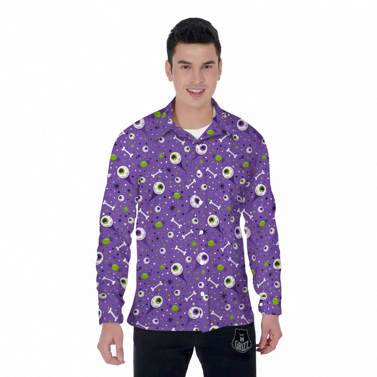 Eyeball Halloween Print Pattern Men's Long Sleeve Shirts-grizzshop