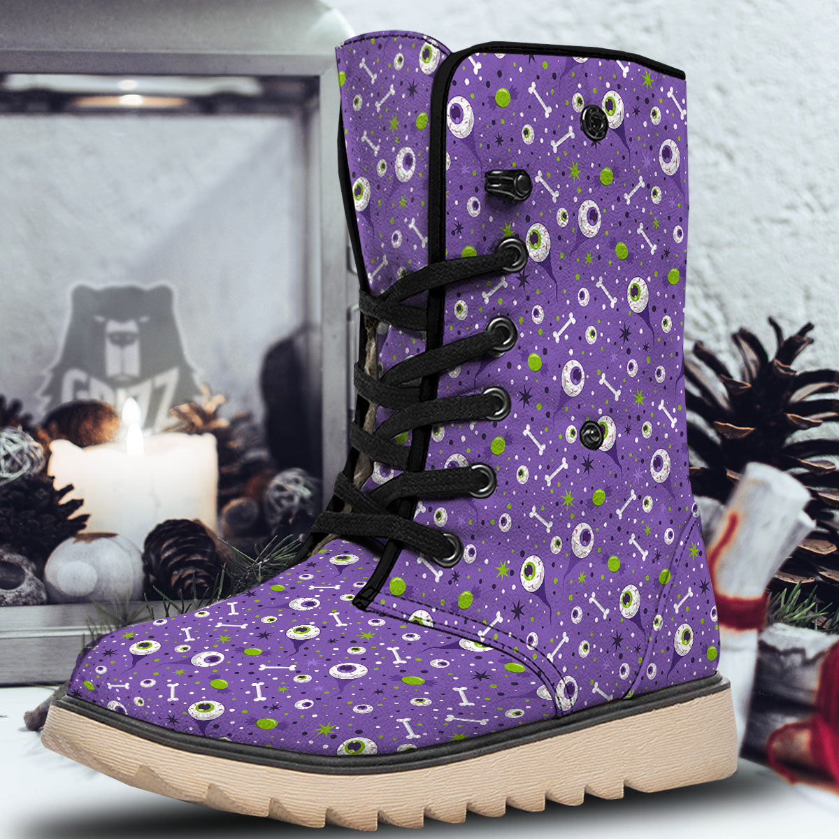 Eyeball Halloween Print Pattern Snow Boots-grizzshop