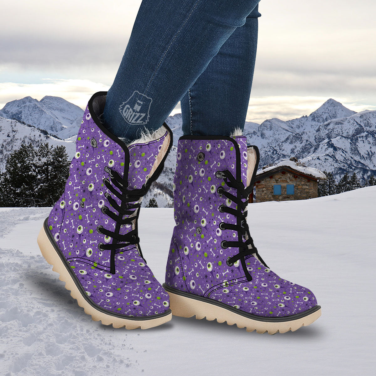 Eyeball Halloween Print Pattern Snow Boots-grizzshop