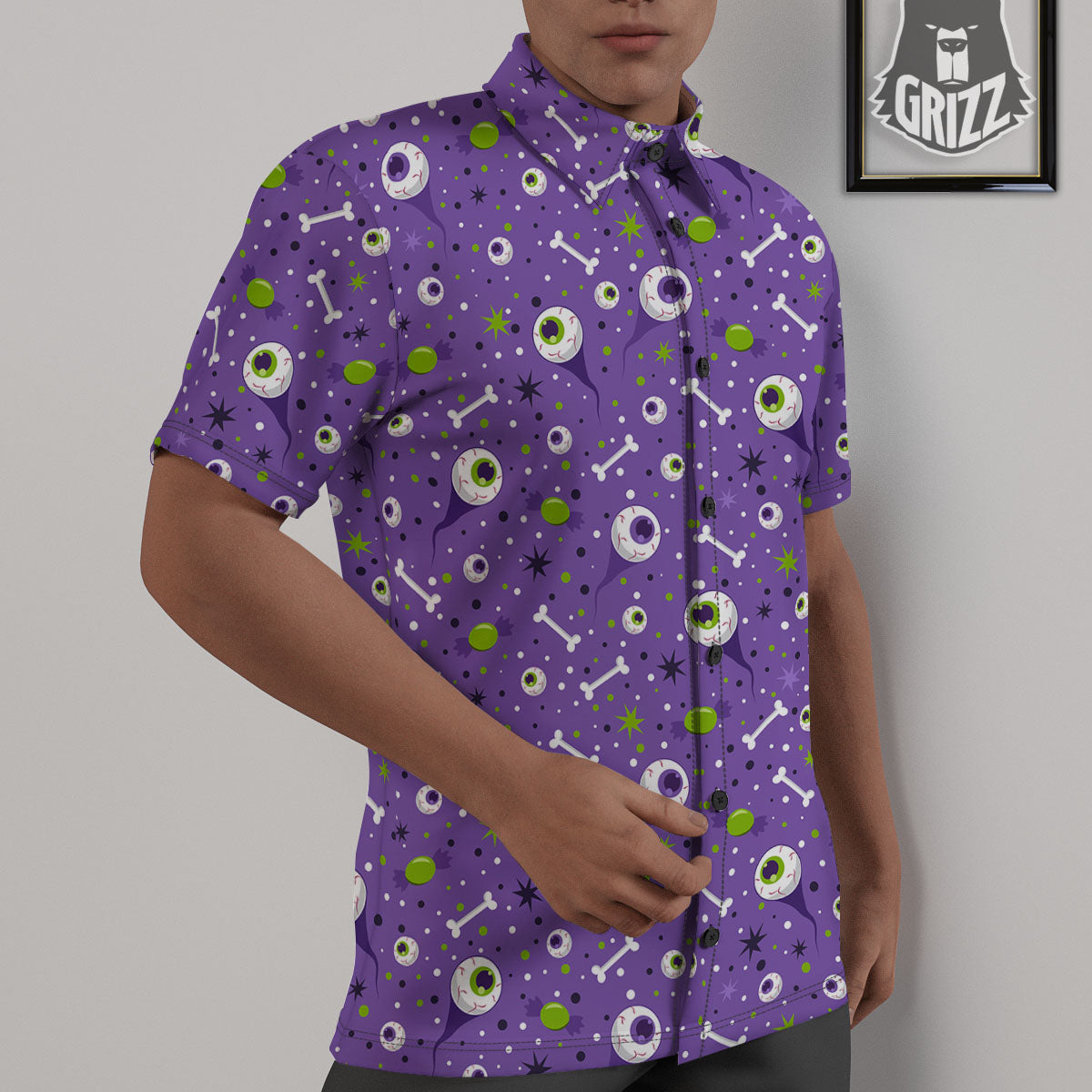 Eyeball Halloween Print Pattern Untucked Shirts-grizzshop