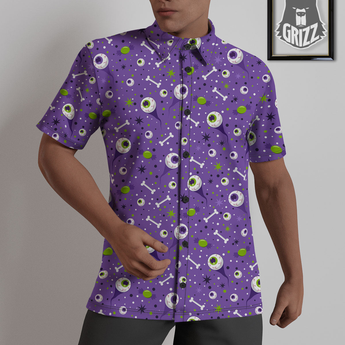 Eyeball Halloween Print Pattern Untucked Shirts-grizzshop