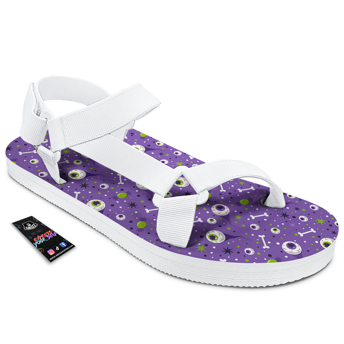 Eyeball Halloween Print Pattern White Open Toe Sandals-grizzshop