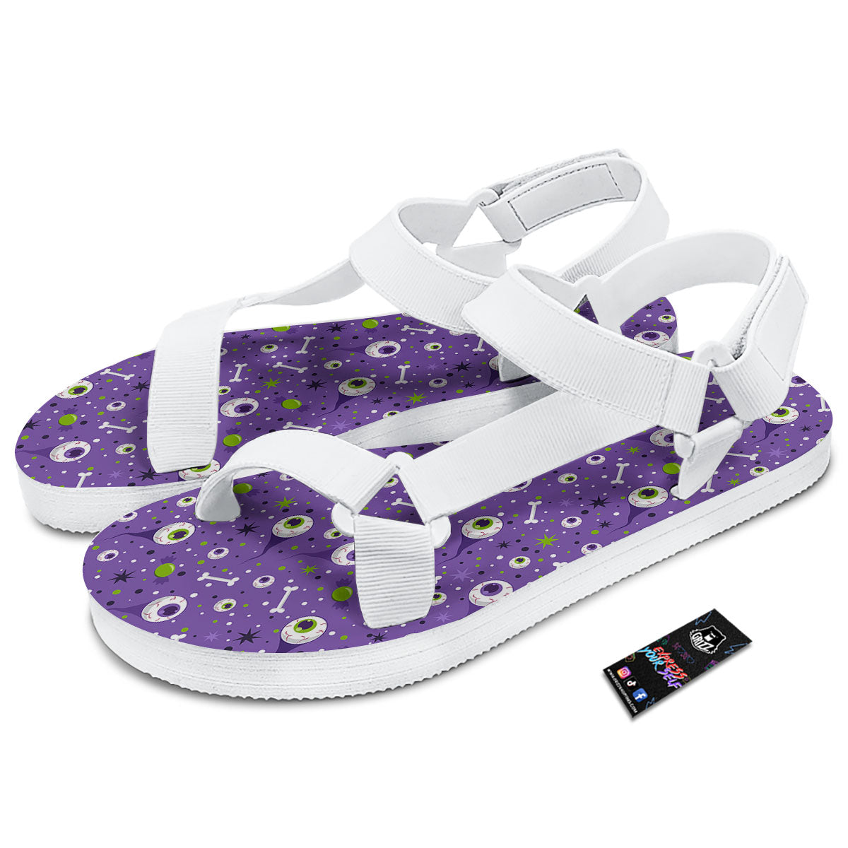 Eyeball Halloween Print Pattern White Open Toe Sandals-grizzshop