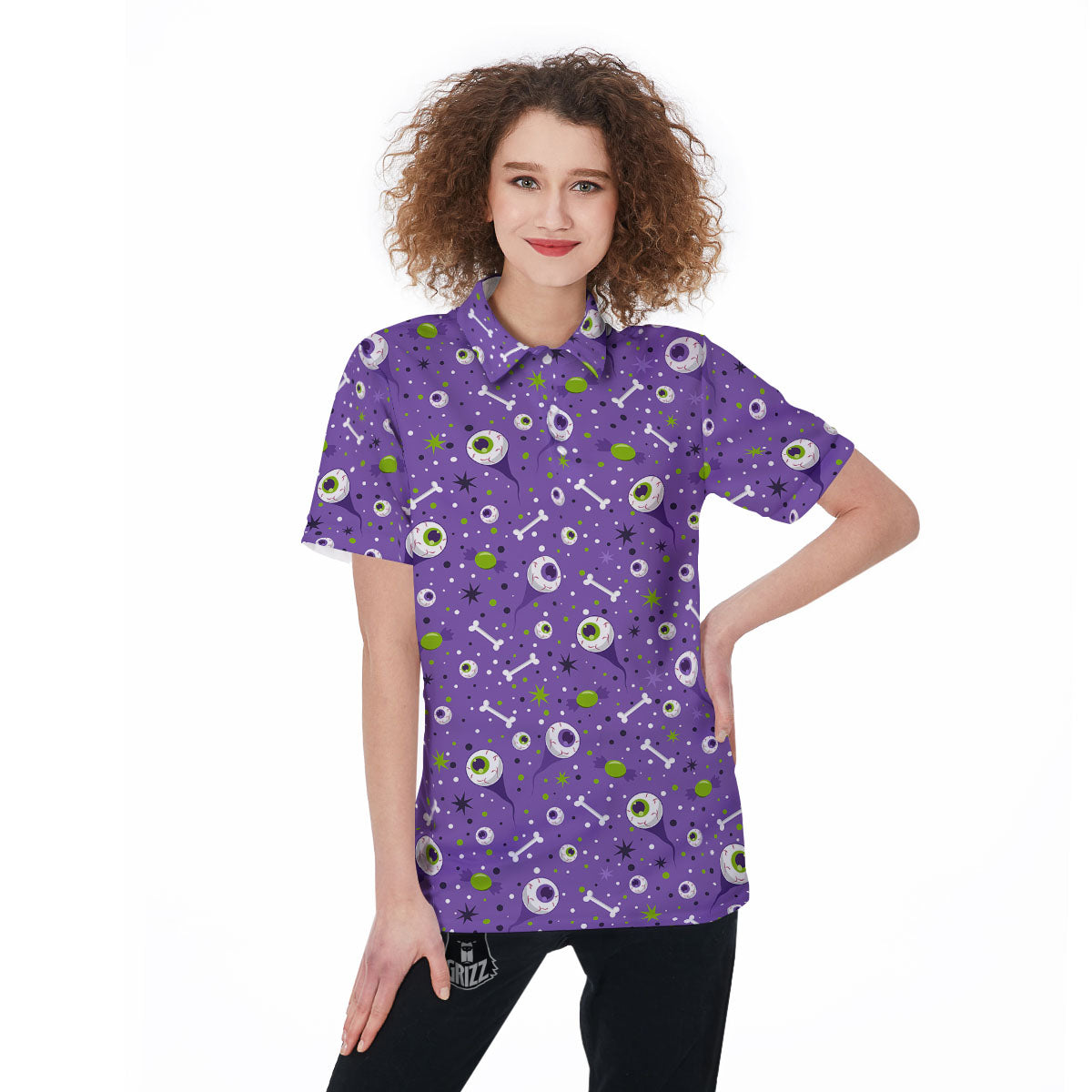 Eyeball Halloween Print Pattern Women's Golf Shirts-grizzshop