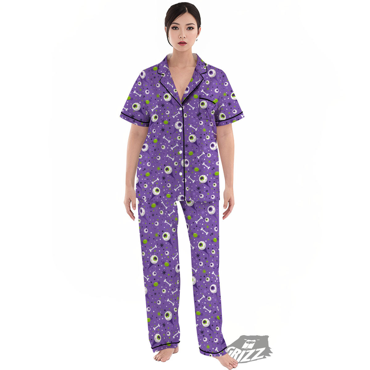 Eyeball Halloween Print Pattern Women's Pajamas Set-grizzshop