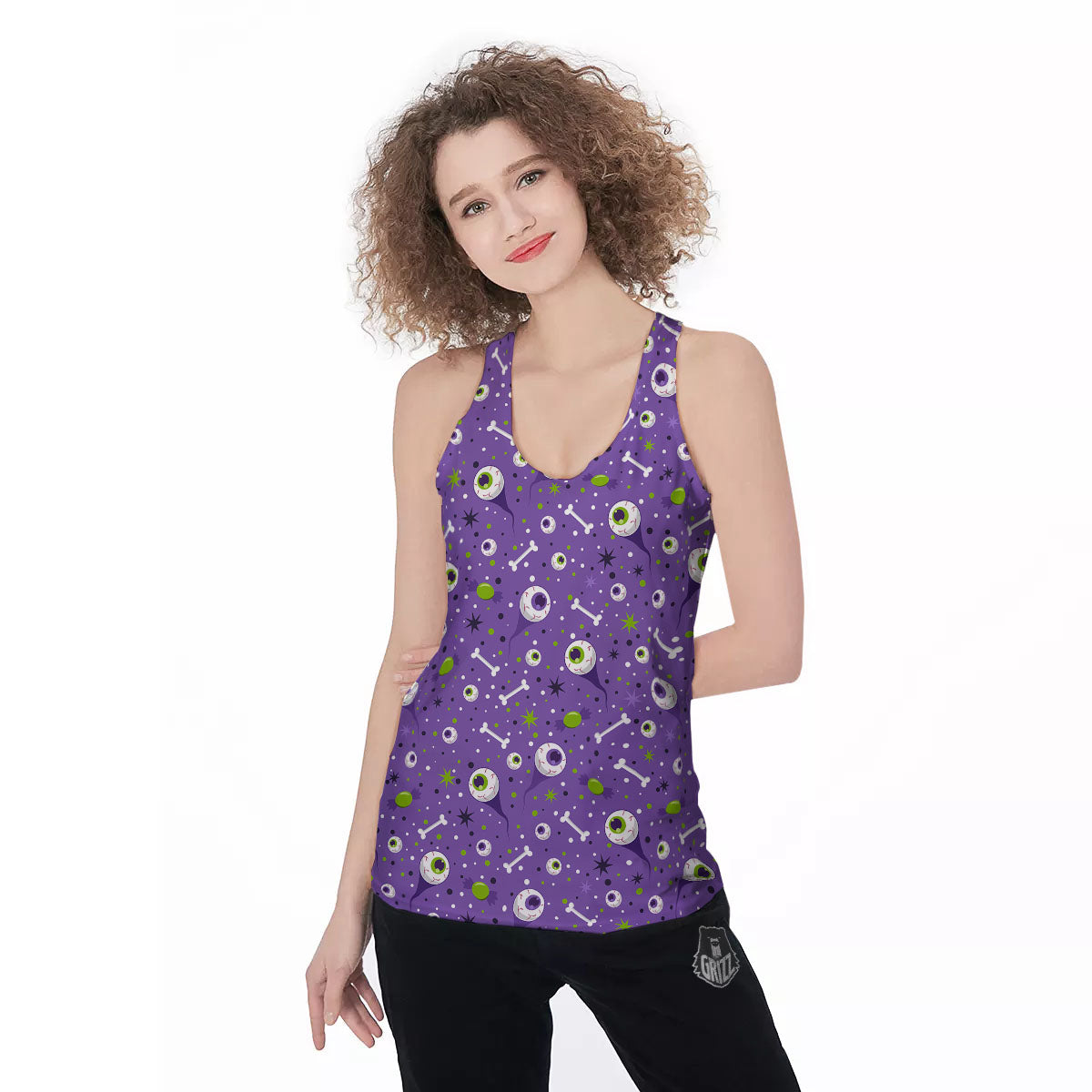 Eyeball Halloween Print Pattern Women's Racerback Tank Top-grizzshop