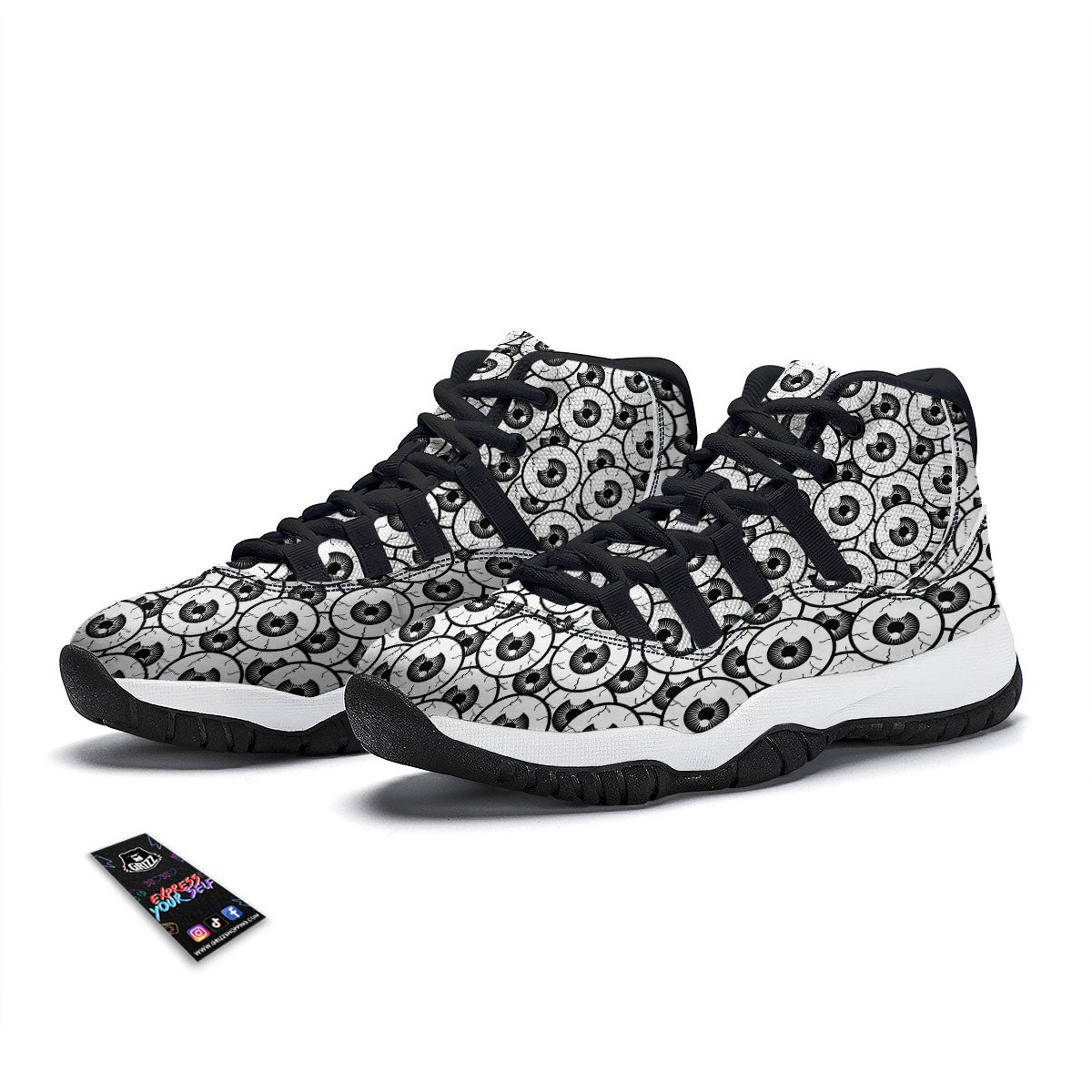 Eyeball Print Pattern Black Bball Shoes-grizzshop