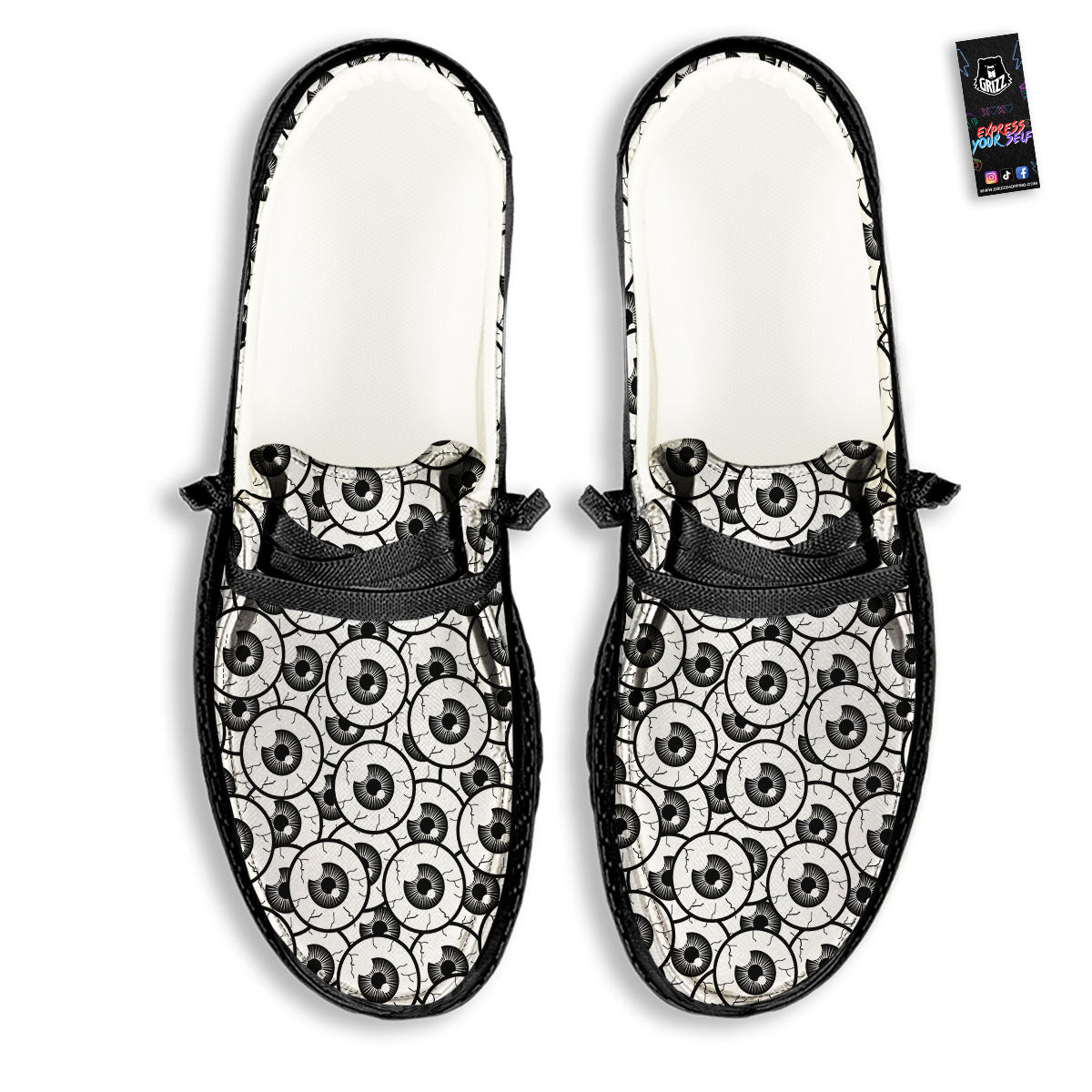 Eyeball Print Pattern Black Loafers-grizzshop