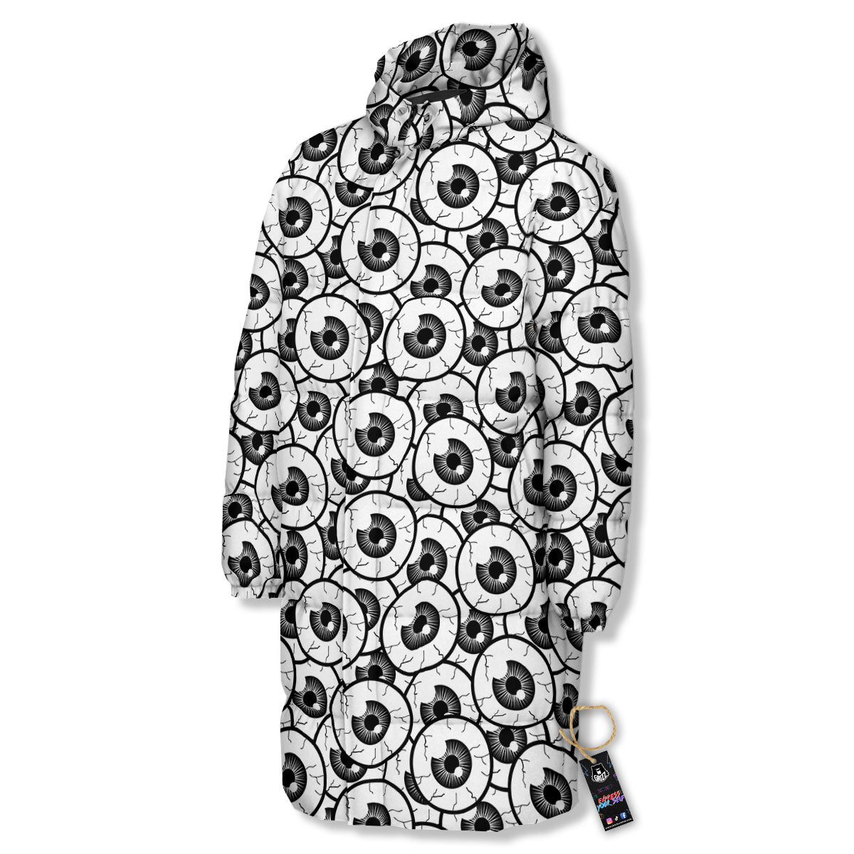 Eyeball Print Pattern Long Down Jacket-grizzshop