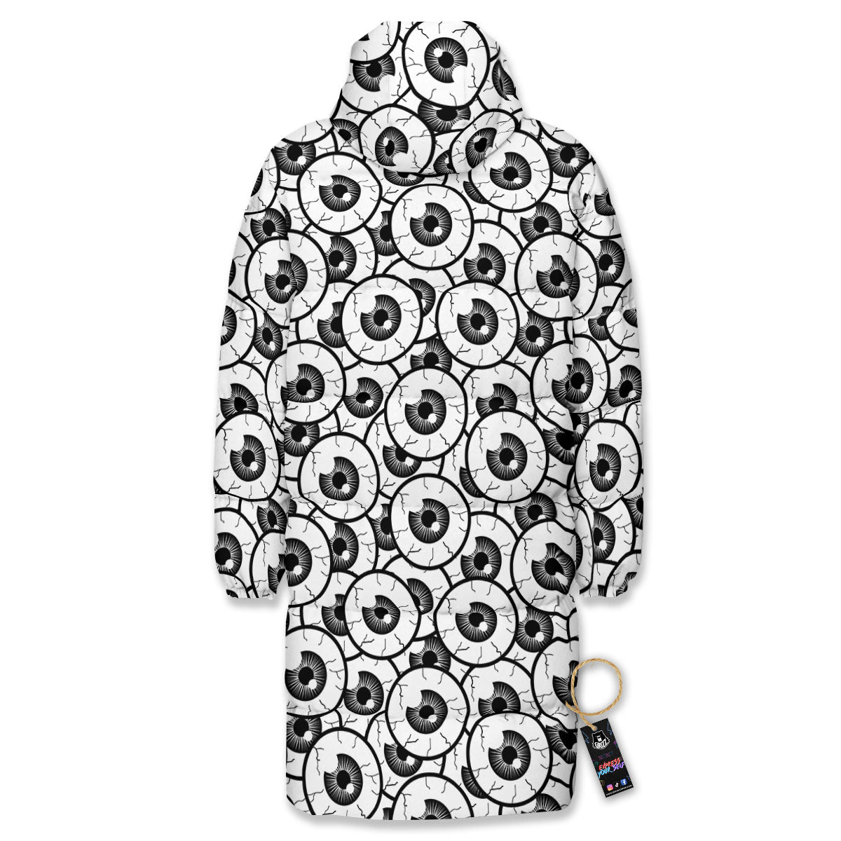 Eyeball Print Pattern Long Down Jacket-grizzshop